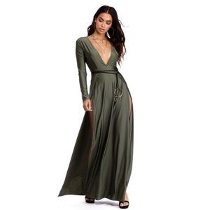 NWT Desiree Olive Double Slit Maxi Dress